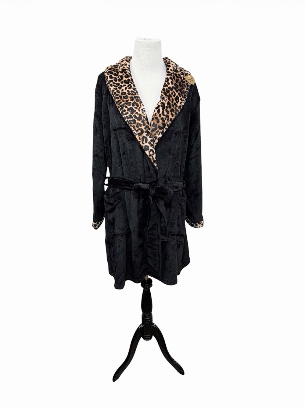 NWT Juicy Couture Plush Robe Black Leopard Print Embroidery Belted Plus Size 2X